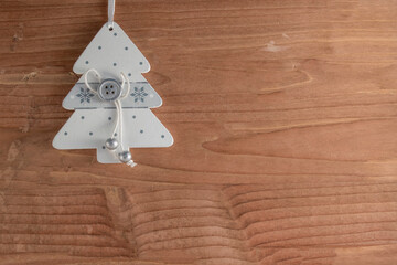 ornaments white christmas wooden fir isolated on wooden background