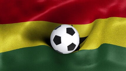 Seamless looping 3d animated flag of Ghana with a soccer balls