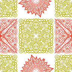 Diwali seamless vector pattern. Mandala and floral motif for wallpaper or fabric texture.