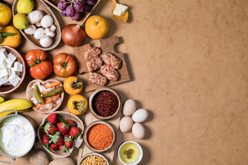 food, meat , fruit and vegetables