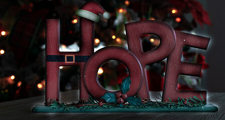 Hope with beautiful Christmas lights in the background