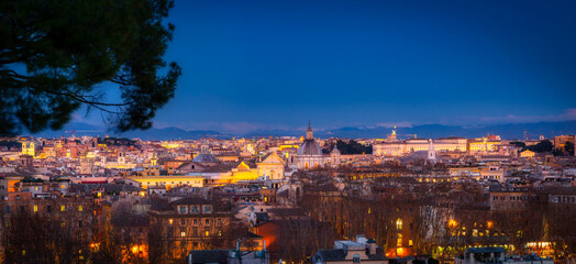 Panorama of Rome city at dusk with beautiful architecture, Italy
