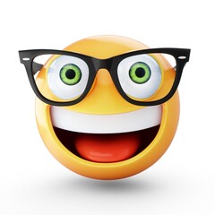 3D Rendering emoji with glasses isolated on white background