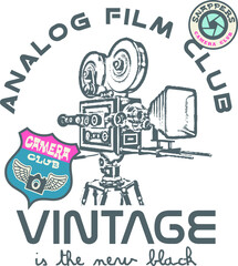 vintage cinema machine and film print design.