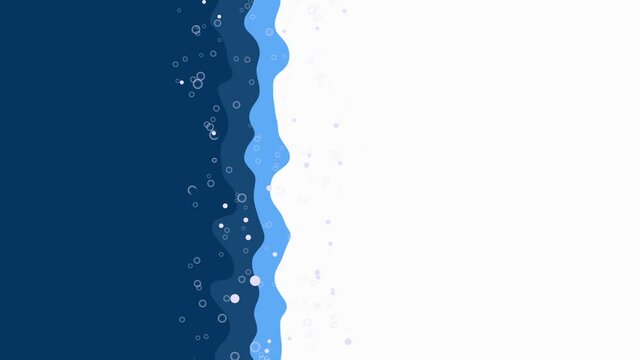 Cartoon blue sea wave with white foam bubbles.