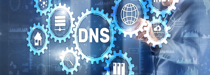 DNS Domain name System server concept. Mixed media.