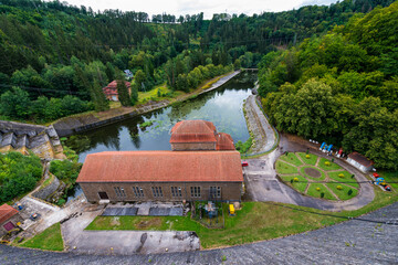 Dam on Bobr river and hydroelectric water power station in Pilchowice near Jelenia Gora in Poland © bubutu