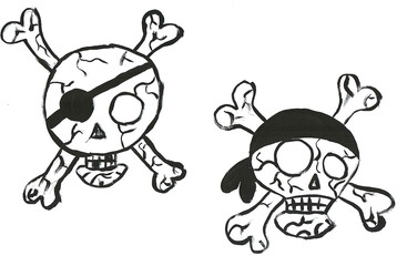 skull crossbones painted with watercolors