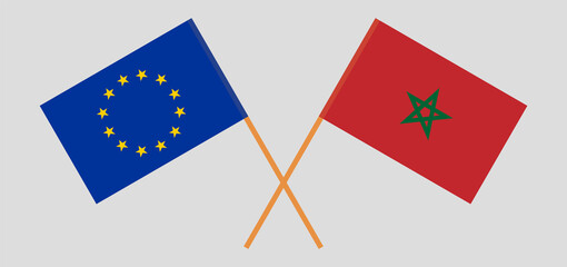 Crossed flags of the EU and Morocco