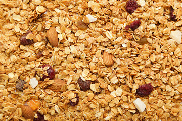 Background of tasty granola with almonds