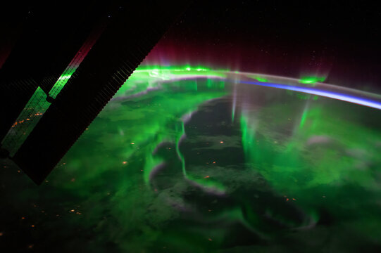 A View Of The Night Earth Taken Aboard The International Space Station ISS Showing An Aurora.