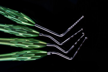 great macro photography with dental tools on a black background