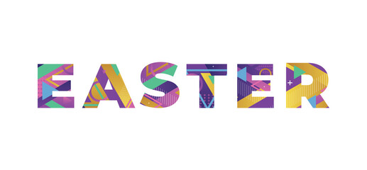 Easter Concept Retro Colorful Word Art Illustration