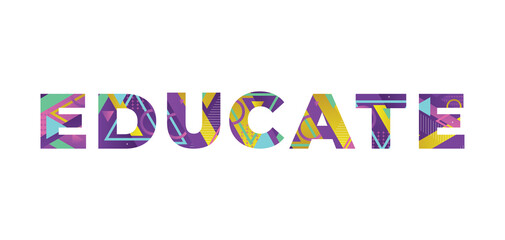 Educate Concept Retro Colorful Word Art Illustration