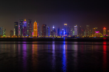 Fototapeta na wymiar Night panoramic view of Doha skyline.
