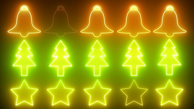 Hai vinto questo Natale, con simboli di campane, alberi, stelle di luci al neon a intermittenza.