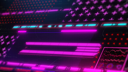 Cyberpunk style neon background. Retrowave hud interface 3d render