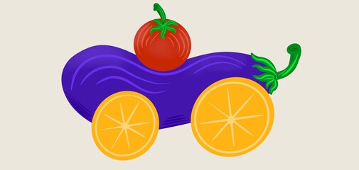 Funny fruit and vegetables. Creative illustration 