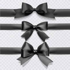 Set of Realistic bows, Ribbon of black color isolated on white background. Vector eps 10 illustration