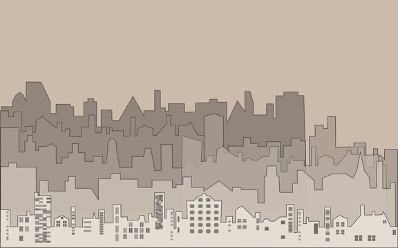 Set of silhouette buildings. Jpeg illustration in sepia