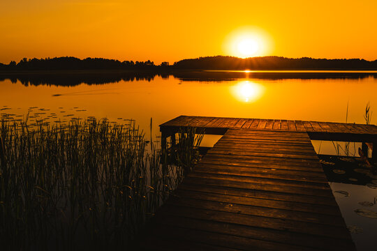 sunset over the lake Wigry National Park Poland