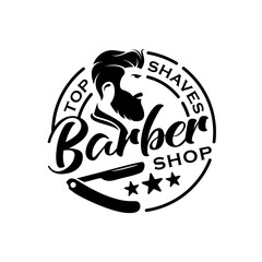 Barbershop vintage retro badge logo stamp or seal sticker design template