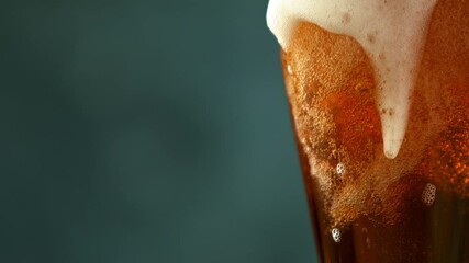 Macro Shot Of Bubbles Rising In A Glass With Beer, Super Slow Motion at 1000 fps. - Powered by Adobe