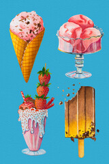 Hand drawn watercolor ice cream set illustration