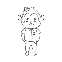 Line art illustration design cute baby animal monkey character
