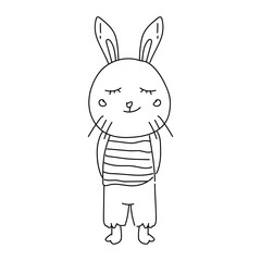 Line art illustration design cute baby animal rabbit character