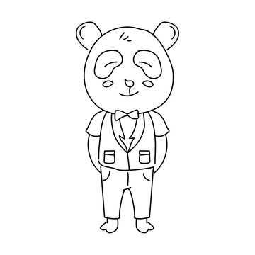 Line art illustration design cute baby animal panda character