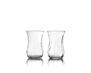 Two empty glass for Turkish tea on white background