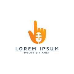 Obraz premium hand and microphone negative space logo design