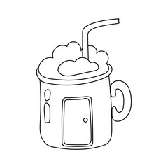 Vector illustration magic Christmas mug with marshmallow . For greeting cards, coloring book, posters, wallpaper, postcards, stickers and seasonal design