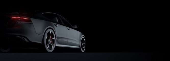 Fototapeta na wymiar Black matt sports car on elegant dark background.