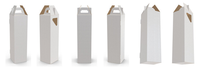 3D rendering - High resolution image white custom carrier box template isolated on white background, high quality details of cardboard