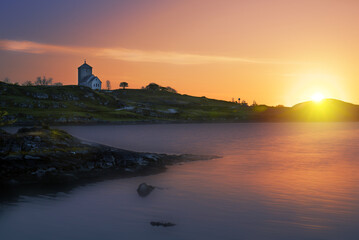 Church in sunset by the ocean