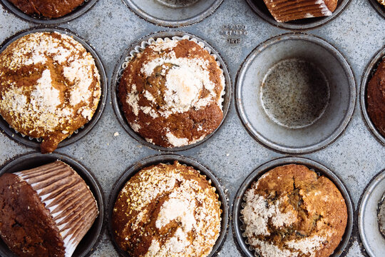 Close up of multigrain muffins in baking tray