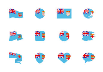 Fiji flag - flat collection. Flags of different shaped twelve flat icons.