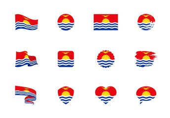 Kiribati flag - flat collection. Flags of different shaped twelve flat icons.