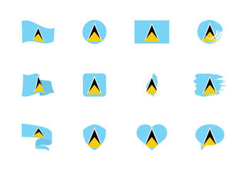 Saint Lucia flag - flat collection. Flags of different shaped twelve flat icons.