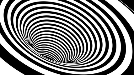 Wireframe vector striped tunnel. 3d wormhole black and white illustration.