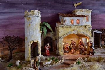 Weihnachtskrippe orientalisch, Geburt Jesu, heilige Nacht, Weihnachten, heilige drei Könige, Krippenstall,
Krippenszene