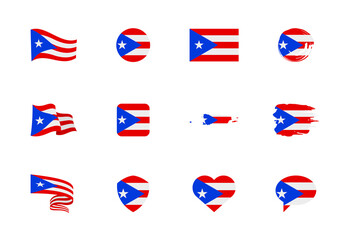 Puerto Rico flag - flat collection. Flags of different shaped twelve flat icons.