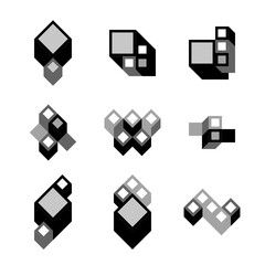 Set of the vector cubic logos (icons). Drafts for logo ideas