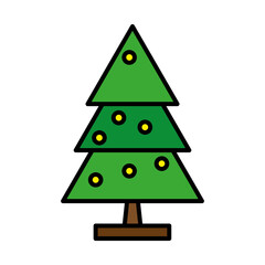 happy merry christmas pine tree line and fill style icon vector illustration design