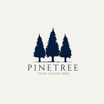 pine tree minimalist logo design illustration, silhouette vector graphic template