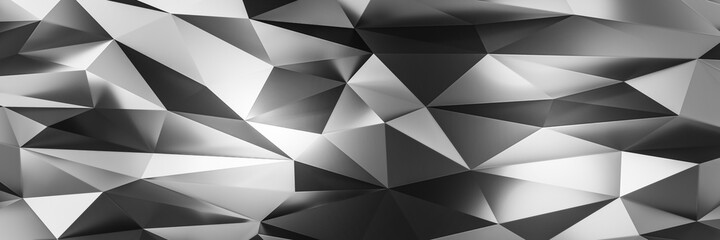 Abstract 3D render illustration,Surface black and white reflection geometric triangle,Polygonal shape template texture background,copy space,creative banner panoramic header,web and wallpaper