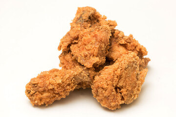 Close up of Chicken Fried Isolated White Background.