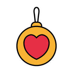 happy merry christmas ball with heart line and fill style icon vector illustration design